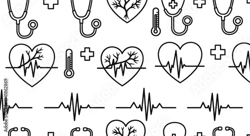 Medical Icons Featuring Stethoscopes and Heartbeats.
