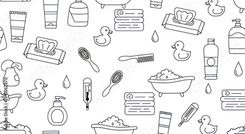 Black and white bathroom objects icons.