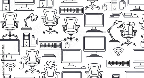 Office Equipment Icons Collection Vector Illustration.