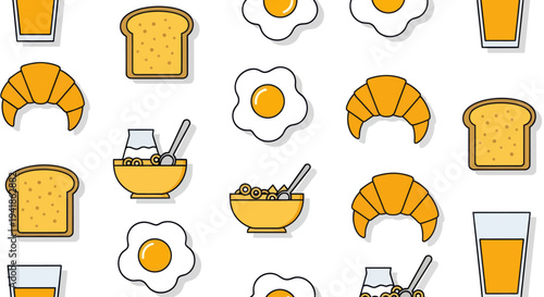 Breakfast Food Items Pattern Illustration.