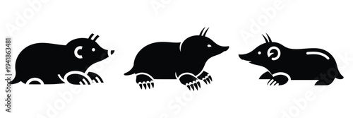 mole silhouette icon set. Animals logos collection and isolated on White background