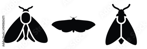 moth silhouette icon set. Animals logos collection and isolated on White background