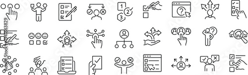 Set of outline icons related to choice. Linear icon collection. Editable stroke. Vector