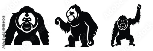 orangutan silhouette icon set. Animals logos collection and isolated on White background