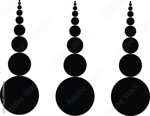 Three stacks of decreasing black circles vector illustration