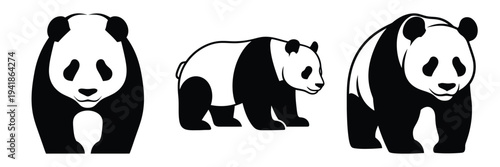 panda silhouette icon set. Animals logos collection and isolated on White background