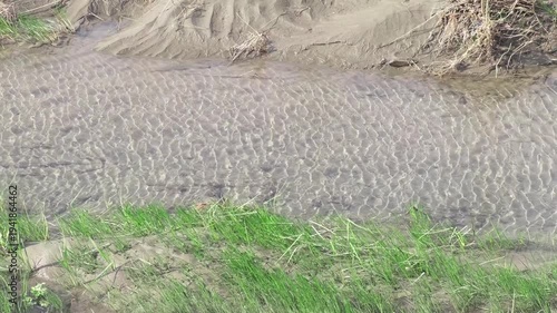 water flows in stream, slow motion
