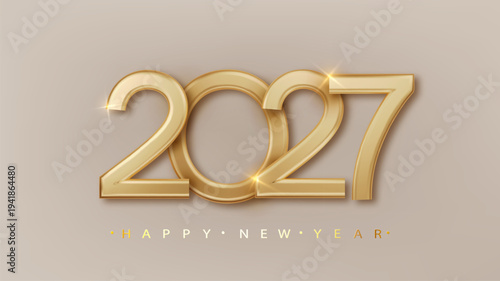 Celebrate New Year 2027 golden number, glittering decorations, and luxurious festive elements ideal for party invitations and holiday greetings.
