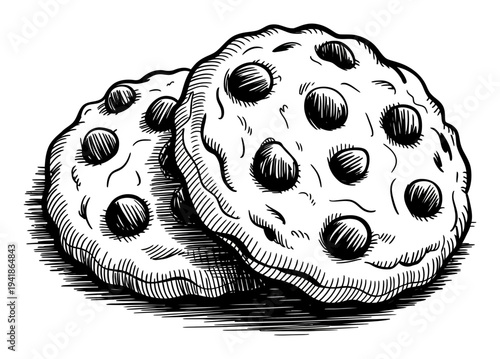 Hand-drawn of two chocolate chip cookies