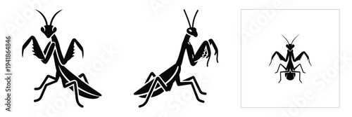 praying mantis silhouette icon set. Animals logos collection and isolated on White background