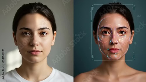 Woman Before and After Makeup Application.