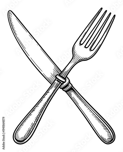 Vintage of crossed knife and fork, symbolizing dining and cuisine