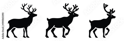 reindeer silhouette icon set. Animals logos collection and isolated on White background
