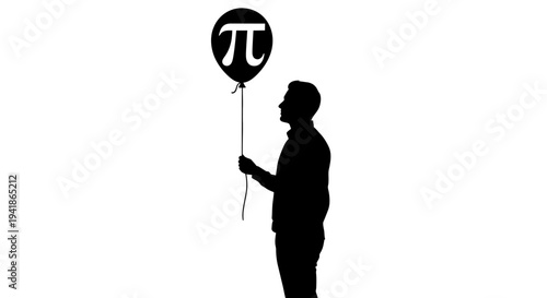 Vector silhouette of man holding pi symbol balloon