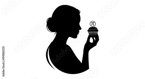 Vector silhouette of woman eating cupcake