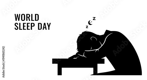 Vector illustration of a sleeping person at desk for World Sleep Day