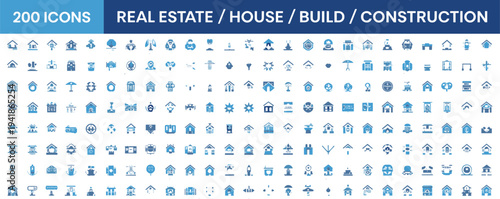 Real estate house construction icons collection, property architecture symbols set, home building vector pictograms for construction industry design projects