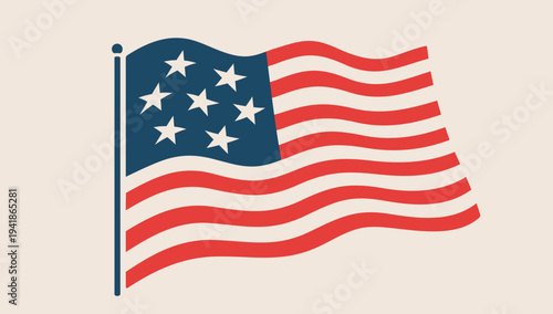 American flag, USA symbol. United States flag with stars and stripes. Patriotic American flag for USA national holidays. United States of America national USA symbol. Vector Illustration