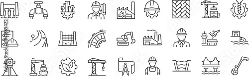 Set of outline icons related to civil engineering. Linear icon collection. Editable stroke. Vector