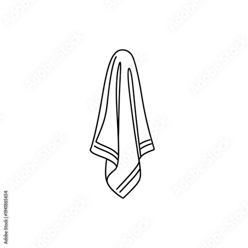 Hanging towel line art illustration for hygiene.
