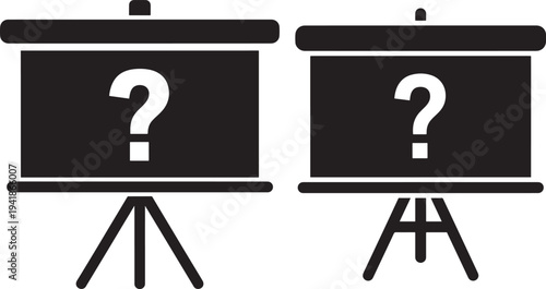 Presentation board question mark icon silhouette pair