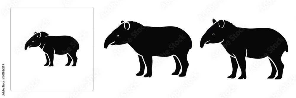 Fototapeta premium tapir silhouette icon set. Animals logos collection and isolated on White background