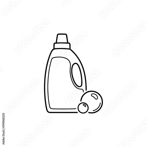 Laundry Detergent and Soap Bubbles Line Art Illustration.