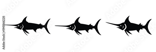 swordfish silhouette icon set. Animals logos collection and isolated on White background