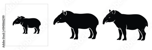 tapir silhouette icon set. Animals logos collection and isolated on White background