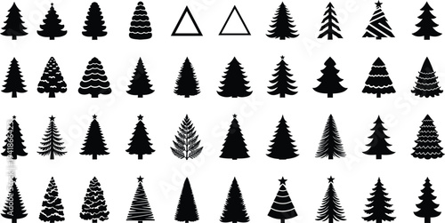 Collection of various christmas tree silhouettes and outlines