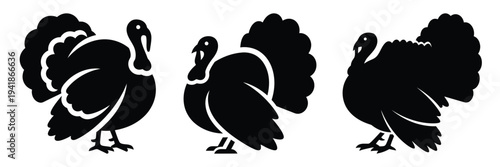 turkey silhouette icon set. Animals logos collection and isolated on White background