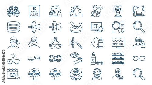 Minimalist line art icons set for business, technology, and daily life