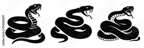 viper silhouette icon set. Animals logos collection and isolated on White background