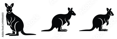 wallaby silhouette icon set. Animals logos collection and isolated on White background