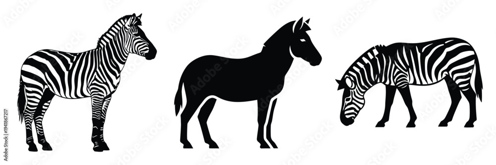 Fototapeta premium zebra silhouette icon set. Animals logos collection and isolated on White background
