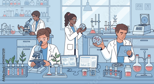 Diverse Scientists Researching in Modern Laboratory Setting