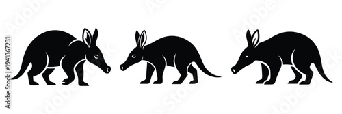 aardvark silhouette icon set. Animals logos collection and isolated on White background