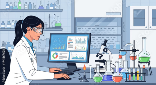 Female Scientist Analyzing Data in Modern Laboratory