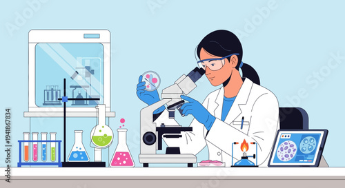 Female Scientist Analyzing Samples in a Modern Laboratory Setting