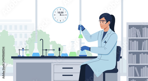 Female Scientist Conducting Laboratory Experiment with Chemical Solutions