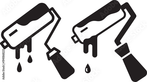 Paint roller silhouette icon with dripping paint for art