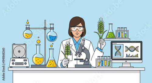 Female Scientist Examining Plants in Laboratory for Genetic Research