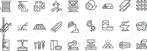 Set of outline icons related to steel. Linear icon collection. Editable stroke. Vector