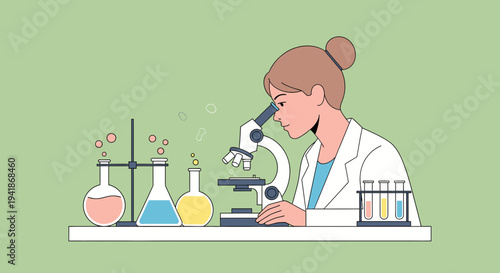 Female Scientist Examining Sample Under Microscope in Laboratory