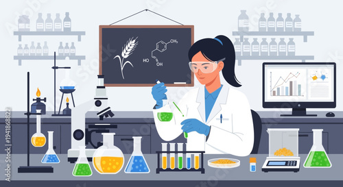 Female Scientist in Bioscience Lab Researching Plant-Based Chemistry