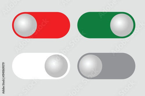 A graphic illustration of four toggle buttons in different colors and states