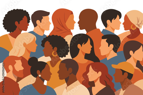 Multicultural People Crowd Diversity Flat Vector Illustration.