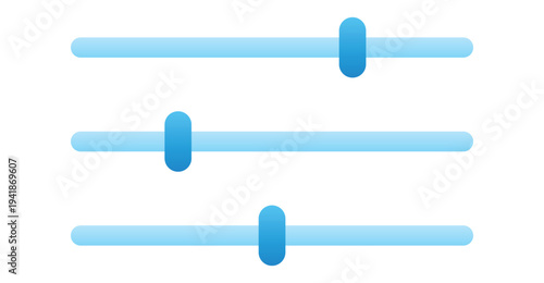 A graphic design featuring three horizontal sliders with movable blue knobs on a white background