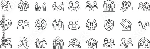 Set of family. Linear icon collection. Editable stroke. Vector