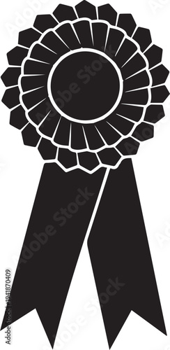 Award ribbon vector silhouette illustration line art with two hanging tails on transparent background